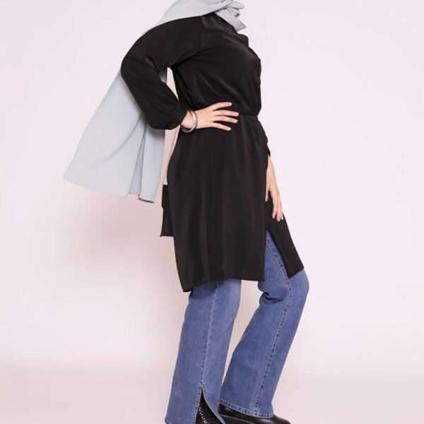 Black Shirt Style Modest Top - Image 2