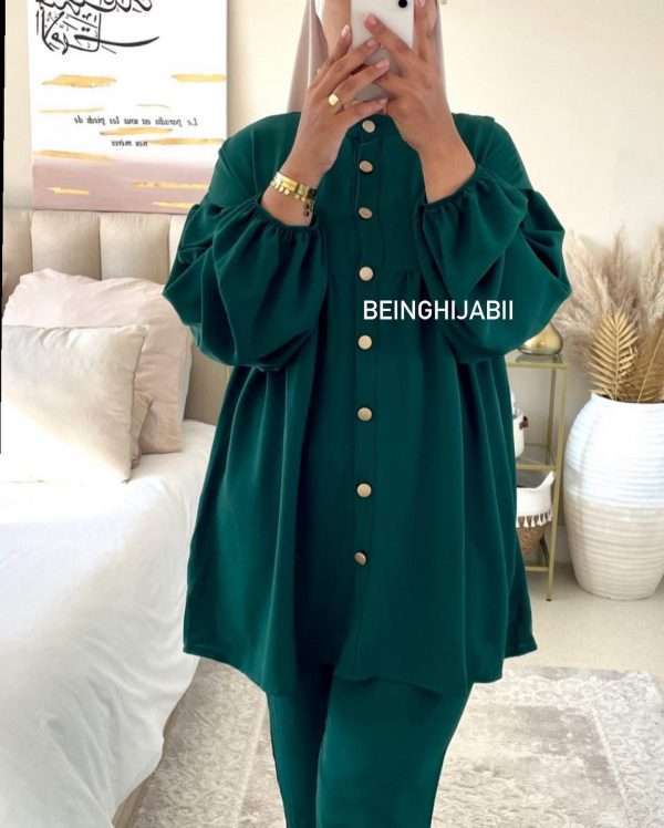 Co-ordinated set with metal buttons